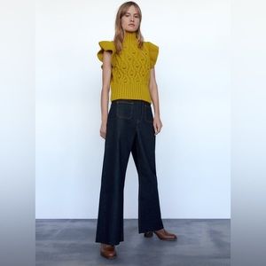 ZARA POMPOM KNIT VEST Olive green S